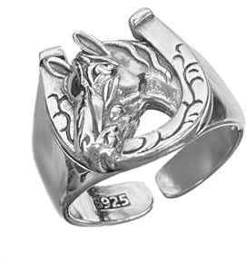 Horse Head Personalized Open Ring for Men Retro Trendy Horseshoe Punk Knuckle Middle Comfort Fit Finger Band U Shaped Fashion Rings Birthday Valentine's Day Gift for Dad