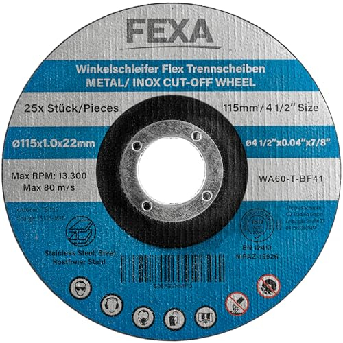 Fexa Trennscheiben 115 für Winkelschleifer - Flex Scheiben für Metall, Stahl, Edelstahl, Inox 115mm x 1mm, 10 Stück - Flexscheiben 115 Dünn