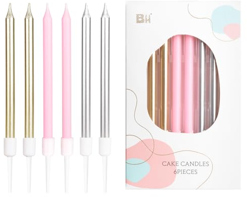 24 Velas de Cumpleaños Coloridas, Largas y Finas Plateadas, Rosas y Doradas - Decoraciones Para Niñas, Niños, Hombres, Mujeres