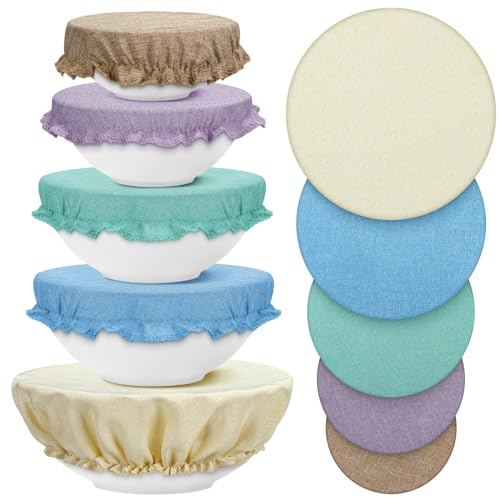 Vintage 10 Pack Reusable Fabric Bowl Covers - Stretch Elastic Food Storage Covers for Bread, Fruits, Leftover