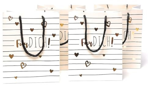4 Stück Premium Geschenktaschen Creme - Gold á 23x18x10 cm Geschenktüte Papiertüte - Für Dich -