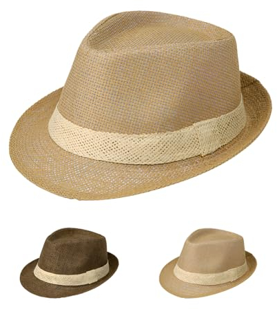 XINCHIA Mens Panama Fedora Trilby Straw Hat Summer Beach Sun Hat Floppy UV Protection Roll up Packable Panama Fedora Cap Cowboy Cowgirl Summer Sun Visor Short Brim Jazz Cap 56-58cm Khaki