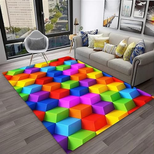 Alfombra Salón - Alfombra 3D Rejilla Geométrica del Color del Arco Iris 200 X 300 Cm,Tappeto per Bambini,Antideslizantes Y Lavable,Alfombras Decorativas para Dormitorio,Comedor,Pasillo,Interior -2S3O