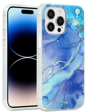 SCORPIFY for iPhone 12 Pro Max Case [Compatible with MagSafe] with Fantasy Blue Marble Design, Cute Magnetic Phone Cover for Women Girls and Men, Slim Shockproof Bumper with Gold Accents