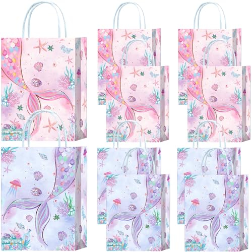 10 Stück Meerjungfrau Party Taschen,Meerjungfrau Geschenktüten,Meerjungfrau Papiertüten mit Henkel,Mädchen Geburtstag Geschenktüten,Meerjungfrau Gastgeschenke Tüten,Geschenktüten Bunt