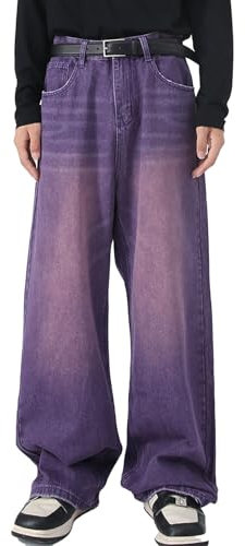 Herren Baggy Jeans Y2k Hip Hop Skater Jeans Vintage Lila Jeans Loose Fit Jeans Streetwear(Purple,Small)
