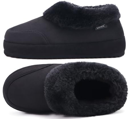 COFACE Hausschuhe Damen Warme Winter Plüsch Gefüttert Hüttenschuhe 36 Frauen Lammfell Fell Pantoffeln Bequeme Hausstiefel Slippers schwarz