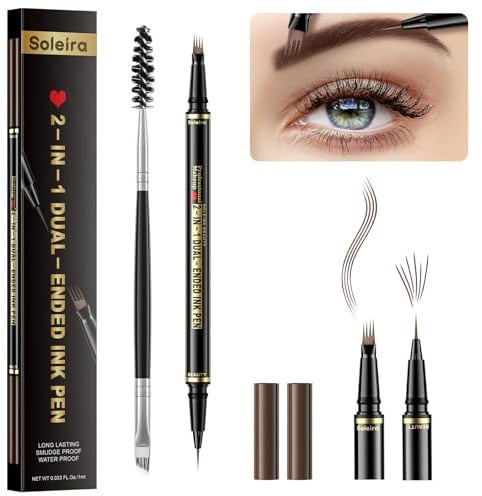 2-in-1 Microblading Augenbrauenstift mit Augenbrauenbürste, Dunkelbraun | Wasserfest Eyebrow Pencil mit 2 Spitzen, Wasserfest & Wischfest, Langanhaltende Farbe, Leichtes Auffüllen, Natürlich Brauen