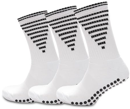 A2Z 3 Pack Mens Football Grip Socks Breathable Soft Feel - Socks MS1301 White 3 Pack 9-11
