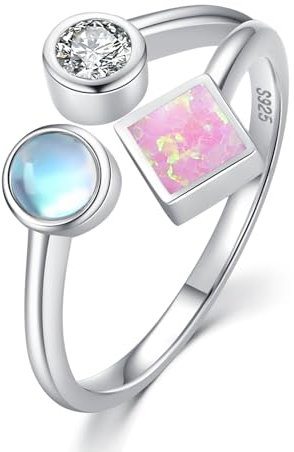 ZIPPICE Mondstein Opal Ringe 925 Sterling Silber Rosa Opal Ring für Mädchen Verstellbare Ringe für Frauen Schmuck Geschenke für Frauen Damen Mädchen