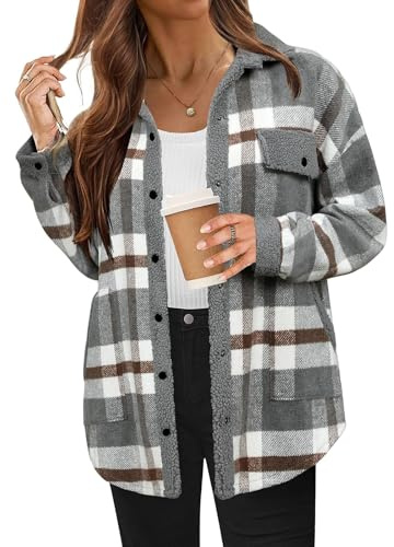 Lxitoler Chemise À Carreaux En Flanelle Pour Femme Manches Longues Chemise Boutonnée En Velours Côtelé Manteau Polaire Chemisier Élégant Chemise Classique Coton Plaid Veste