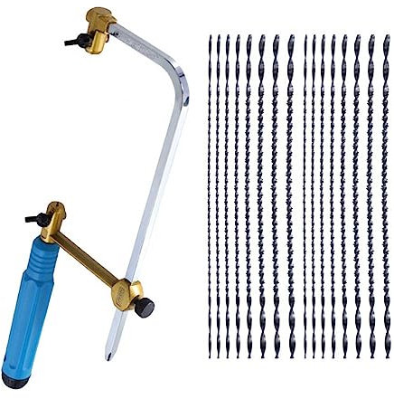 Scroll Saw Blades With Spiral Teeth, U-Shape Coping Jig Saw Adjustable Frame Sawbow Jewelry DIY Hand Tools for Woodworking Craft with 8PCS/16PCS Spiral Blades(Set2 with 16 blade)