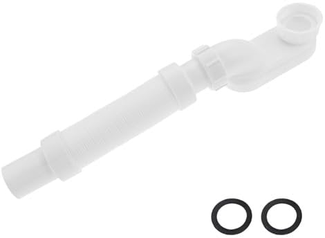 DRELD Siphon en P à profil bas de 3,8 cm, tuyau de vidange flexible pour baignoire, douche, plomberie blanche durable avec ruban d'étanchéité pour baignoires autoportantes et camping-cars