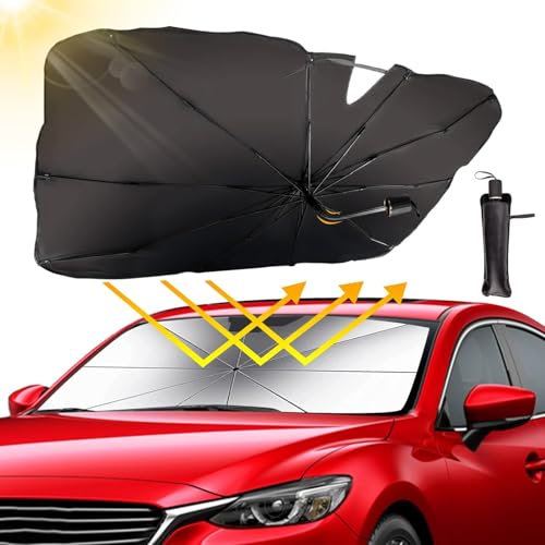LUlude Auto Windschutzscheibe Sonnenschirm Regenschirm für Ford F250 2007, Faltbare Auto Sonnenschirm Regenschirm, UV-Block