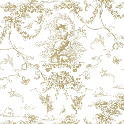 Timeet Selbstklebende Tapete Gold Amor Manor Gemälde 44x1000cm Möbelfolie Selbstklebend Vintage Klebefolie Wasserdichte Vinyl Wandpapier für Schlafzimmer Wohnzimmer Küche Wand Möbel