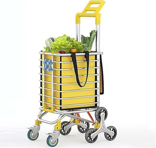 RCJCQSR Carrello della spesa con ruote, carrello della spesa su ruote, carrello della spesa per generi alimentari, può salire le scale, impermeabile, durevole (colore: giallo)
