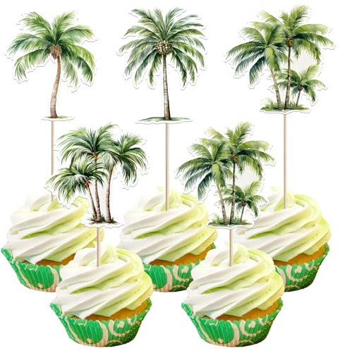 Xsstarmi 40 Pack Palm Trees Cupcake Toppers Summer Beach Coconut Trees Cupcake Picks for Summer Hawaii Wedding Birthday Party Cake Decorations Supplies