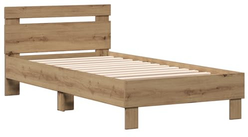 vidaXL Bettgestell Artisan-Eiche 90 x 190 cm Holzwerkstoff, Moderner Bettgestell, rechteckig, Holzdesign, einfache Montage, praktische wandmontierte Kopfteil