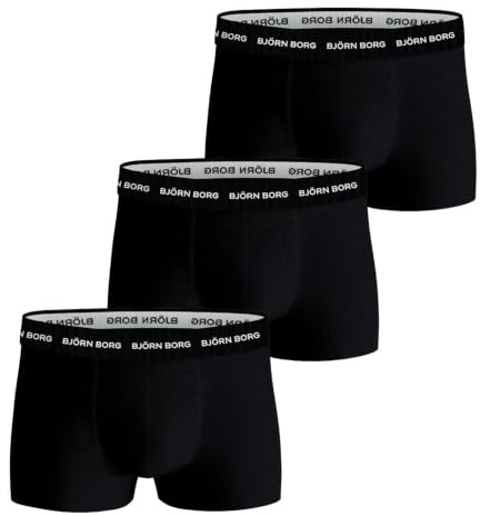 Björn Borg Men's Cotton Stretch Trunks 3-Pack – Soft Breathable Underwear with Logo Waistband (UK, Alpha, S, Regular, Regular, Black)