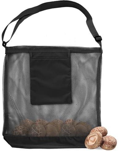 Yoedge Pilzsammeltasche Pilz Jagdtasche - Pilztasche aus Netzgewebe, Pilze Sammeln Tasche mit Verstellbarer Länge, Pilz Tasche Faltbar für Pflücken, Wanderungen, Camping, Jagen, Schwarz