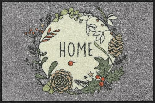 Salonloewe Fussmatte Winter Home Grey I Schmutzfangmatte & Fußabtreter für Innen 50 x 75 cm