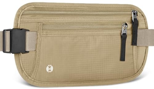 Aucuu Geldgürtel für Damen und Herren, Diebstahlsicher Flache Bauchtasche mit RFID-Schutz, Ultraflach Versteckte Geldgürtel, Reise Bauchtasche für Reise Sport, Passt für Reisepass, Telefon und Bargeld