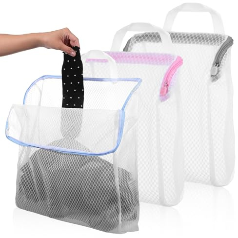 3 Pack 3D Mesh Laundry Bags with Hanging Handles, Durable Zippered Wash Bags for Washing Machine, Mesh Hanging Laundry Bags for Clothes Delicates Lingerie