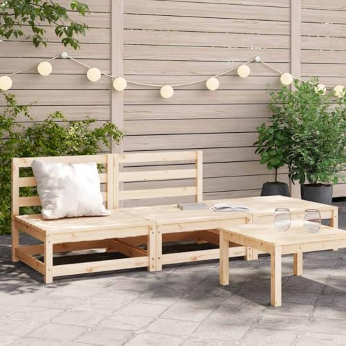 kithwjll Gartensofa 2-Sitzer ohne Armlehnen, Massivholz Kiefer, mit Fußhocker, 210x70x67 cm, Wetterfeste Outdoor Lounge für Balkon & Terrasse