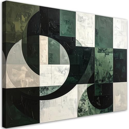 Feeby Wandbilder - Bilder Schlafzimmer - Grüne geometrische Abstrakt - 120x80 1tlg - Wohnzimmer Bild Groß - Wohnungs - Foto Geschenk - Leinwand Wall Art - Wand Deko