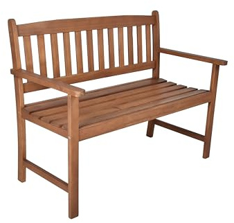 DELUKE Gartenbank METZ 2-Sitzer - 110cm Breit, Eukalyptus, Natur | Terrassenbank Wetterfest Sitzbank Outdoor Bank