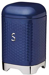 KitchenCraft Lovello Textured Sugar Canister with Geometric Hexagon Pattern, 11 x 11 x 19 cm (4.5 x 4.5 x 7.5) - Midnight Navy