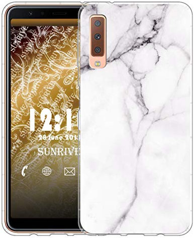 Sunrive Für Samsung Galaxy A7 (2018) Hülle Silikon, Transparent Handyhülle Luftkissen Schutzhülle Etui Case für Samsung Galaxy A7 (2018) A750(TPU Marmor Weißer)+Gratis Universal Eingabestift