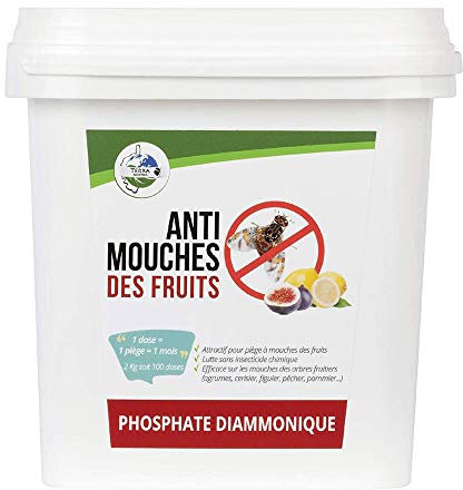 TERRA NOSTRA - Anti Mouches Fruits Phosphate Diammonique - Seau 2kg - Lutte Sans Insecticide Chimique - Utilisable en Agriculture Biologique - Fabriqué en France