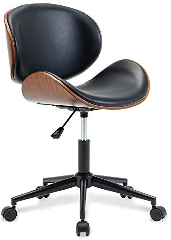 BELLEZE Mid Century Modern Shell Chair, Classic Tripod Design Walnut Plywood Faux Leather Upholstered Lounge Armless Chair for Living Room Reading Lounge,Black