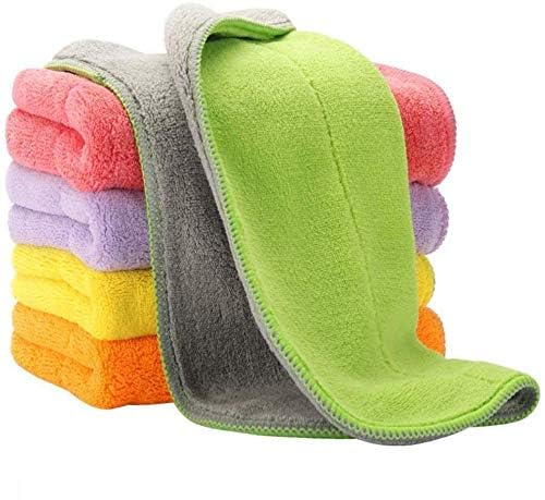 5 Extra Thick Microfiber Cleaning Cloths with 5 Bright Colors, Super Absorbent Dust Cloths Buffing Cloths with Two Color on Two Side, Lint Free Streak Free for Tackling Any Cleaning Job with Ease