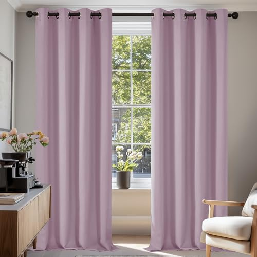 Deconovo Curtains Thermal Insulated Eyelet Curtains Blackout Curtains Energy Saving Curtains for Living Room Pink Lavender W55 x L82 One Pair