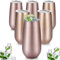 Maxdot 6 Pieces Champagne Tumbler Stemless Flutes Double Insulated Mini With Lips Stainless Steel Cocktail Cups for Coffee Wine Glass (Rose Gold, Champagne)