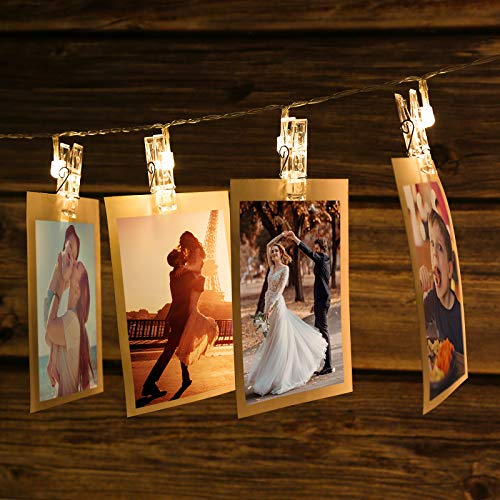 IMAGE Guirlande lumineuse à clips photo LED 2,2 m avec 20 pinces à piles pour décoration de chambre, anniversaire, Noël, mariage, fête