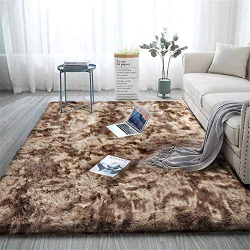 Aujelly Soft Area Rug Schlafzimmer Shaggy Teppich Zottige Teppiche Flauschige Bunte Batik-Teppiche Carpet Neu Braun 150 x 240 cm