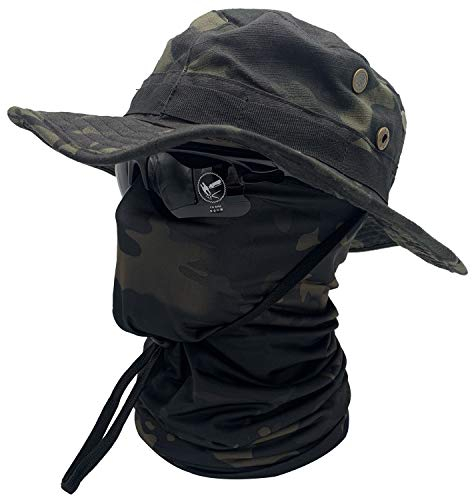 QMFIVE Taktische Boonie Sonnenhut Wide Brim Hut Camo Schal Outdoor Eimer Camping Wandern Schal Unisex