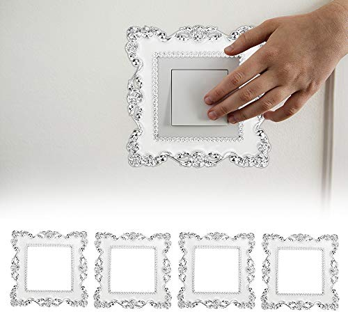 QUCUMER 4 Stück Lichtschalter Sticker Luxuriöse Aufkleber für Schalter 155mm/90mm Vintage Stil Aufkleber Luxuriöse Blume Lichtschalter Weiß Abdeckungen für Lichtschalter Steckdose Schalterdekoration