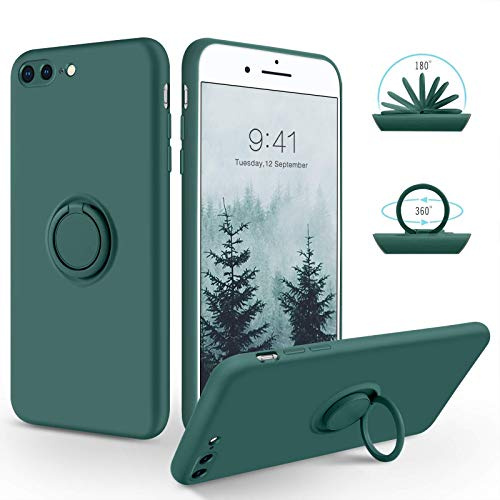 SouliGo iPhone 7 Plus Hülle, iPhone 8 Plus Hülle Handyhülle, Silikon Gel Slim Case Cover mit 360 Grad Ring Halter Ständer stabil Kratzfest Hülle für iPhone 7 Plus/8 Plus 5.5 Zoll Kieferngrün