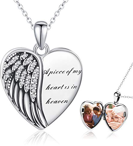 CHENGHONG Medaillon zum öffnen für Bilder Kette mit Bild 925 Silber Personalisierte Geschenke Foto Amulett Kette für Damen Herz Engel Anhänger Mädchen…