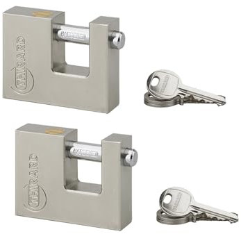 Set due lucchetti Land in acciaio, rettangolari 70mm, stessa chiave, 6 chiavi - THIRARD