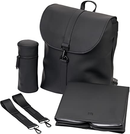 BABABING SORM Baby Wickelrucksack mit verstellbaren Schultergurten, 4 Fächern, große Wickeltasche mit Kleingeld Matt & Isolierter Flaschenhalter, Neugeborene Essentials - Schwarz