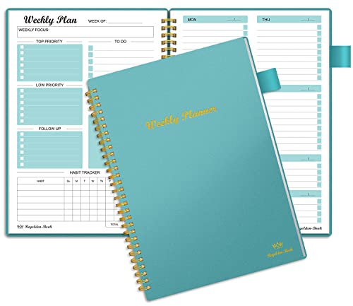 Planificateur hebdomadaire non daté, planificateur d'objectifs hebdomadaires - Regolden-Book de listes de choses à faire, calendriers d'habitudes pour homme et femme, reliure à spirale, poche, boucle