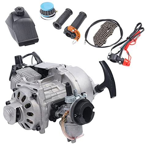 49CC Mini-Motor Kit 2-Takt-Zugstartmotor Motor Pocket Bike Motor Getriebe Mini Dirt Bike ATV Scooter Engine Motor-Kit Rennmotor Set Mit Kraftstofftank Gasgriffe