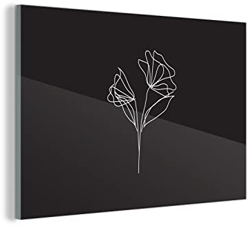 Glasbild Glasfoto Wandbild Bilder Deko 30x20 cm Blumen - Mohn - Schwarz - Weiß