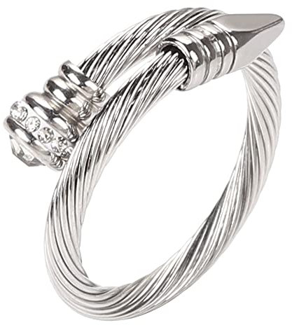 Dorriss Ring for Women Adjustable Cable Nail Rings Open Stackable Cubic Zirconia Vintage Designer Fashion Jewelry Girlfriend Wife Mom Gift, Stainless Steel, zircon