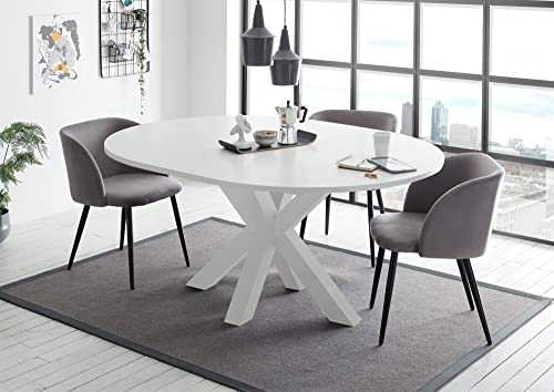58 aufm Kessel Esstisch Rund ausziehbar Edda 10 110 x 110 x 78 Küchentisch Weiß Matt Lack 13561-110